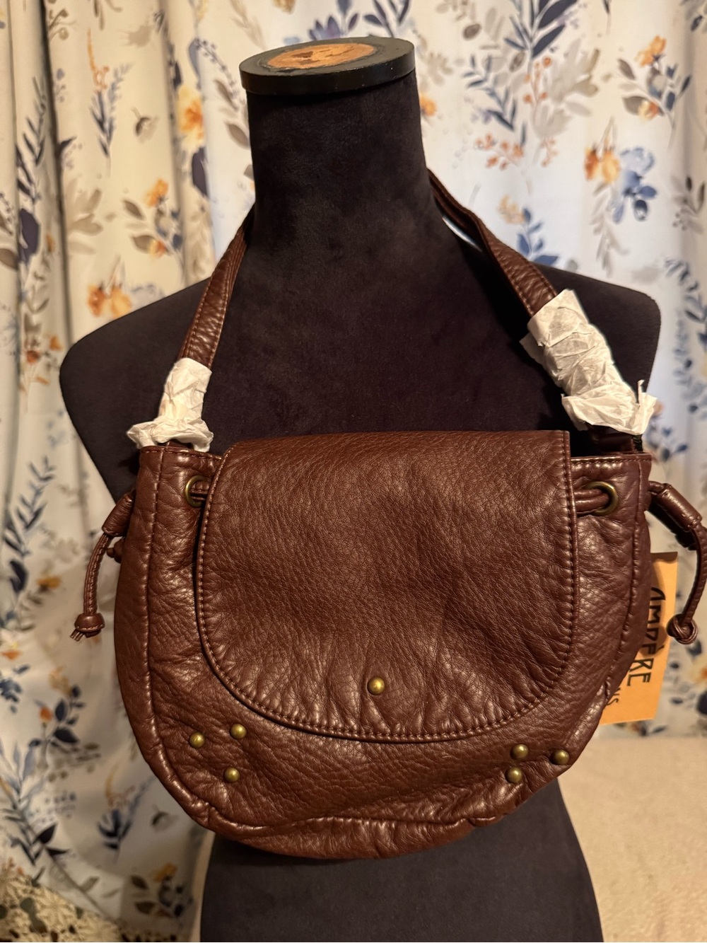 Leather Saddle Crossbody Bag - Chocolate Brown Purse Ampere NWT